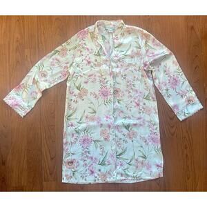 Vintage Morgan Taylor Night Sleep Shirt S Buttons Floral Long Sleeve